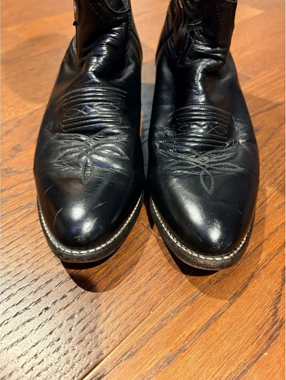 Justin Western Black Cowboy Boots Size 8D Style Code 1410 Leather Used Good
